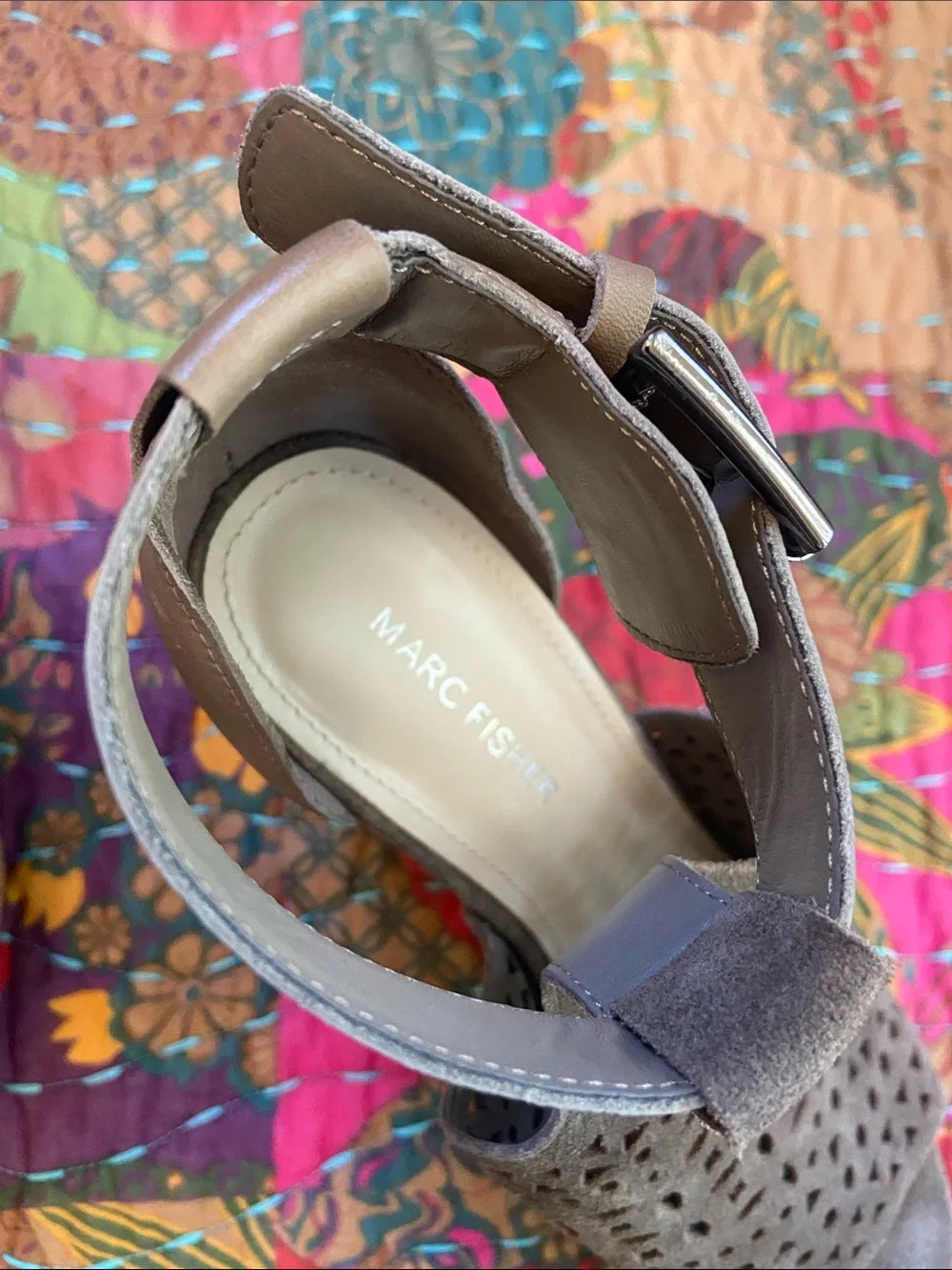 Marc Fisher Olive Green Laser-Cut Espadrille Wedges